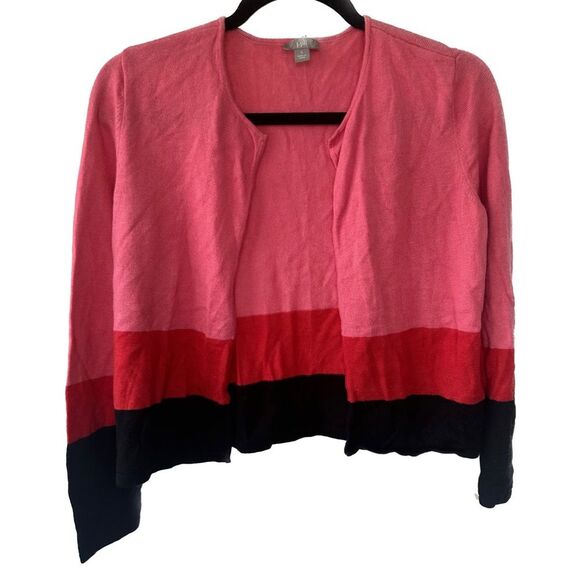 J. Jill Lightweight Wool Blend Color Block Open Front Knit Sweater Cardigan S - Picture 1 of 6